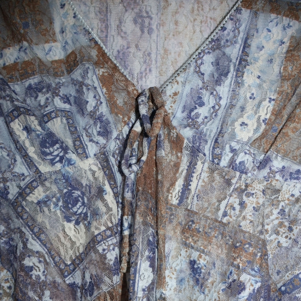 MADDEN GIRL Blue & Brown Bohemian Mesh Hanky Long Sleeve Top. Medium. NWT. - Picture 4 of 8
